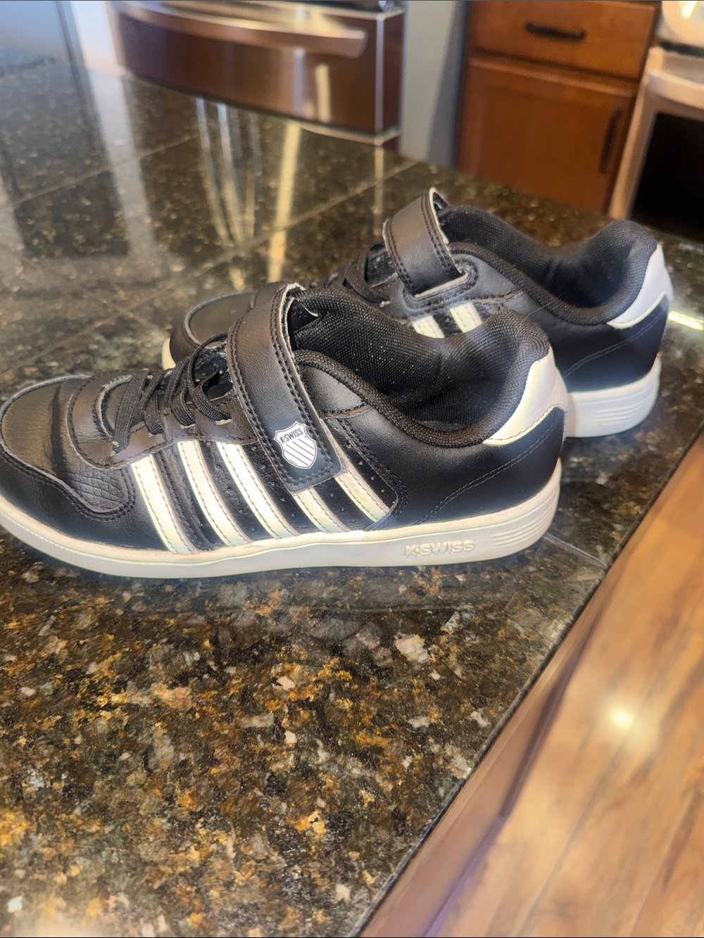 K-Swiss Boy’s Black and White Strap Sneakers